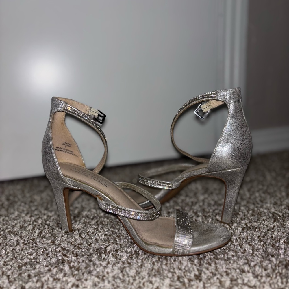 Michael Shannon Sparkling Silver Ankle Strap Heels - image 1